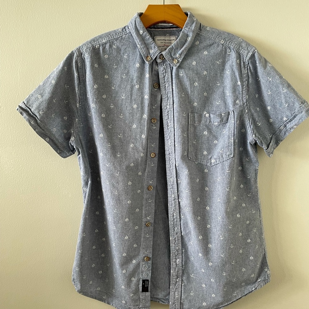 On The Road Light Blue Short Sleeve button down